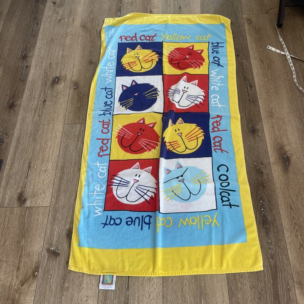 VTG Palm Cove Beach Towel CATS Cat Lover Colorful 100% Cotton 27" x 53"